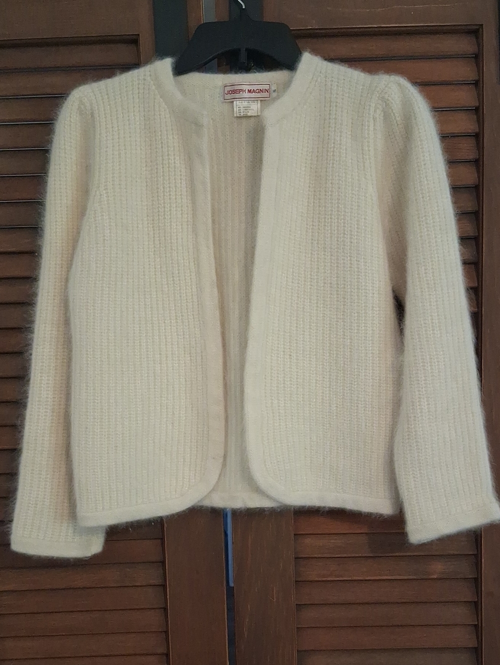 Joseph Magnin Women's Cream Open-Front Knit Cardigan
